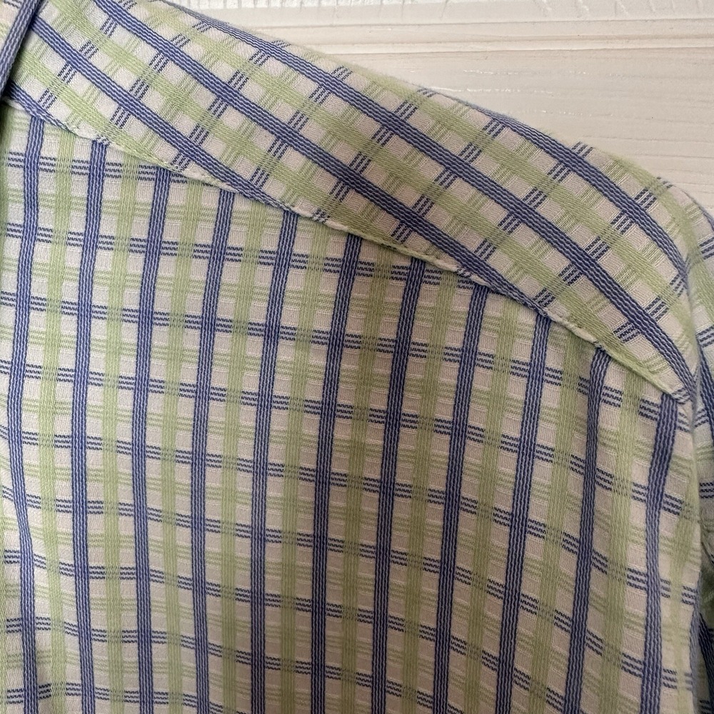 English Laundry Blue White Green Dress Shirt 16 1/2 34 - 35 Embroidered Logo LG - Picture 4 of 16